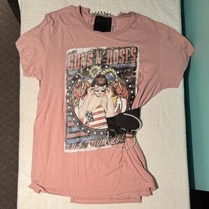 Tiger In The Rain Embellished Guns N' Roses Graphic Tee with Chains - Dusty Rose